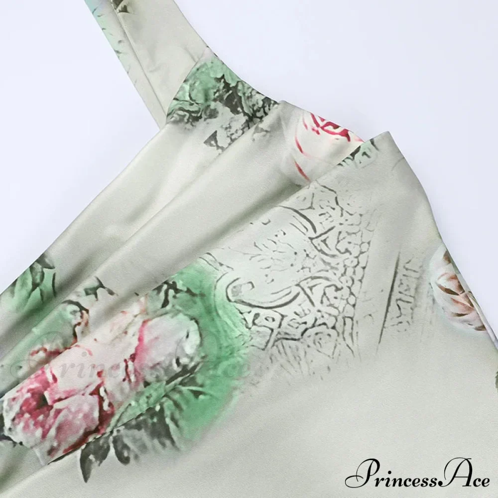 Rose Print High Waist Slit Maxi Dress - Image 3