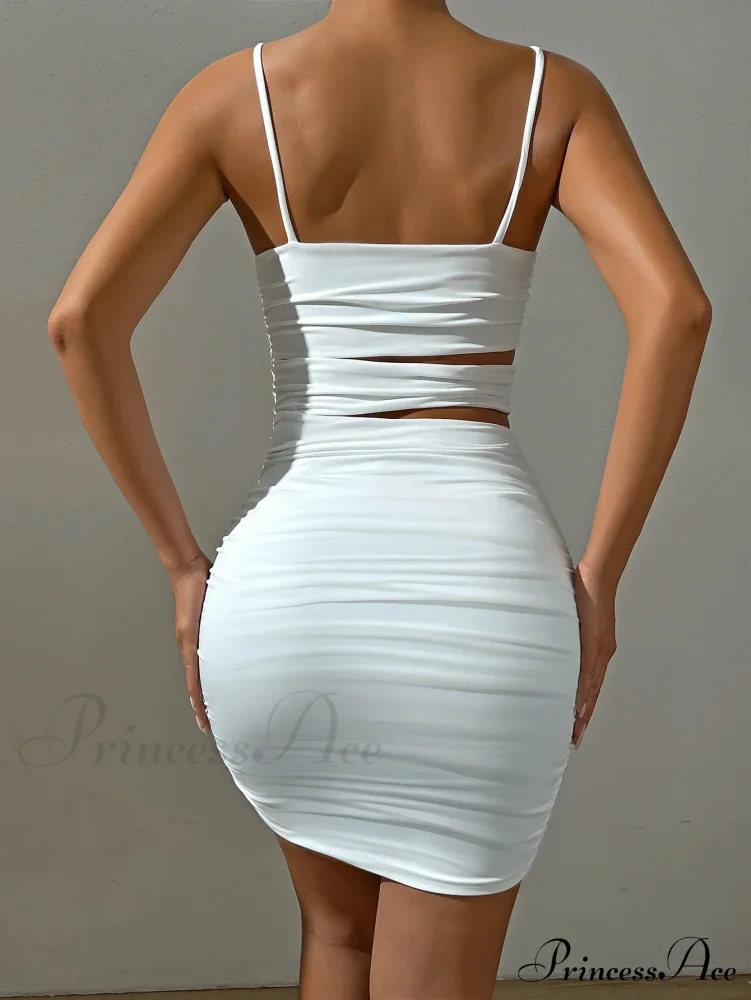 Spaghetti Strap White Backless Evening OutFit Nightclub Vestidos Cut Out Dress - Image 2