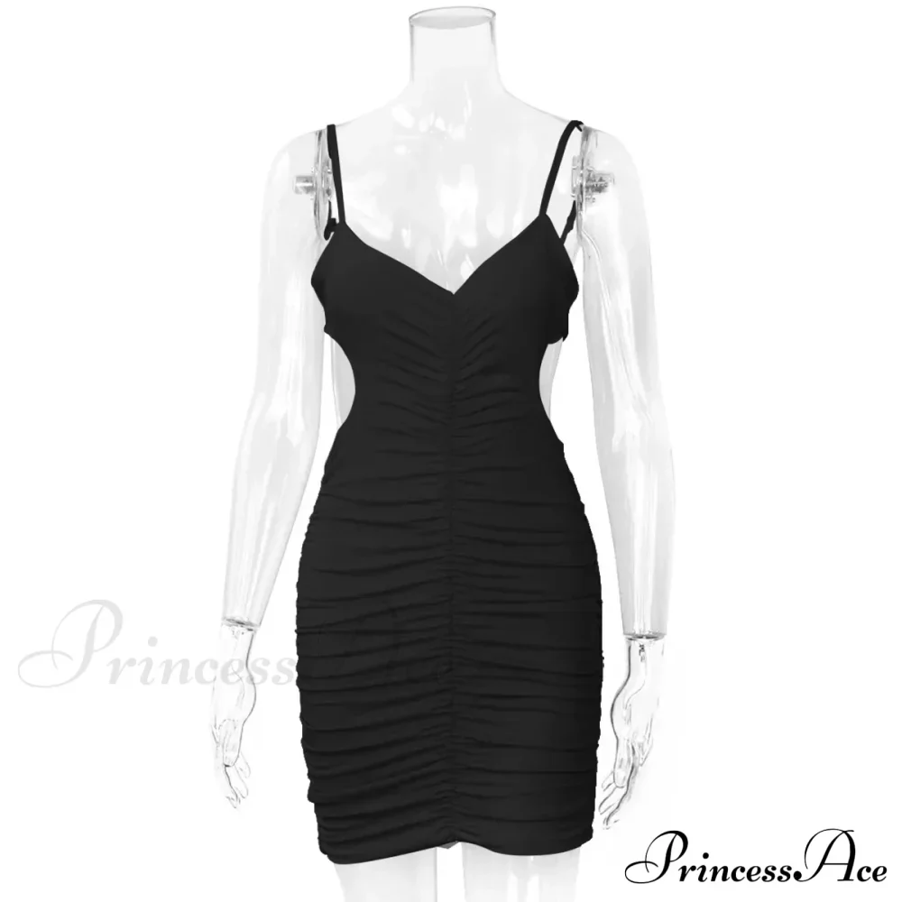 Backless Pleated Hollowed Out Suspender Wrap Buttocks Summer New Slim Nightclub Cut Out Dress - Image 4