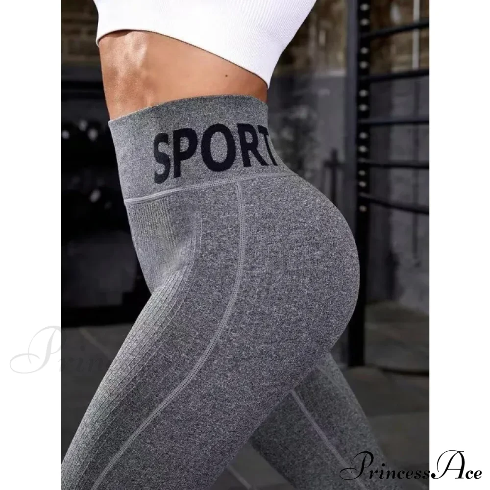 Elastic Letter Print Butt Lifting Yoga Legging - Image 5