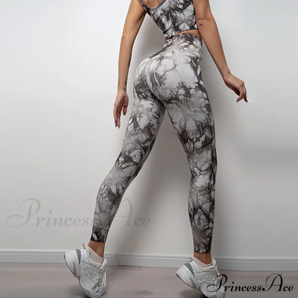 Tie Dye Waist Seamless Printed Elastic Workout Legging - Image 4