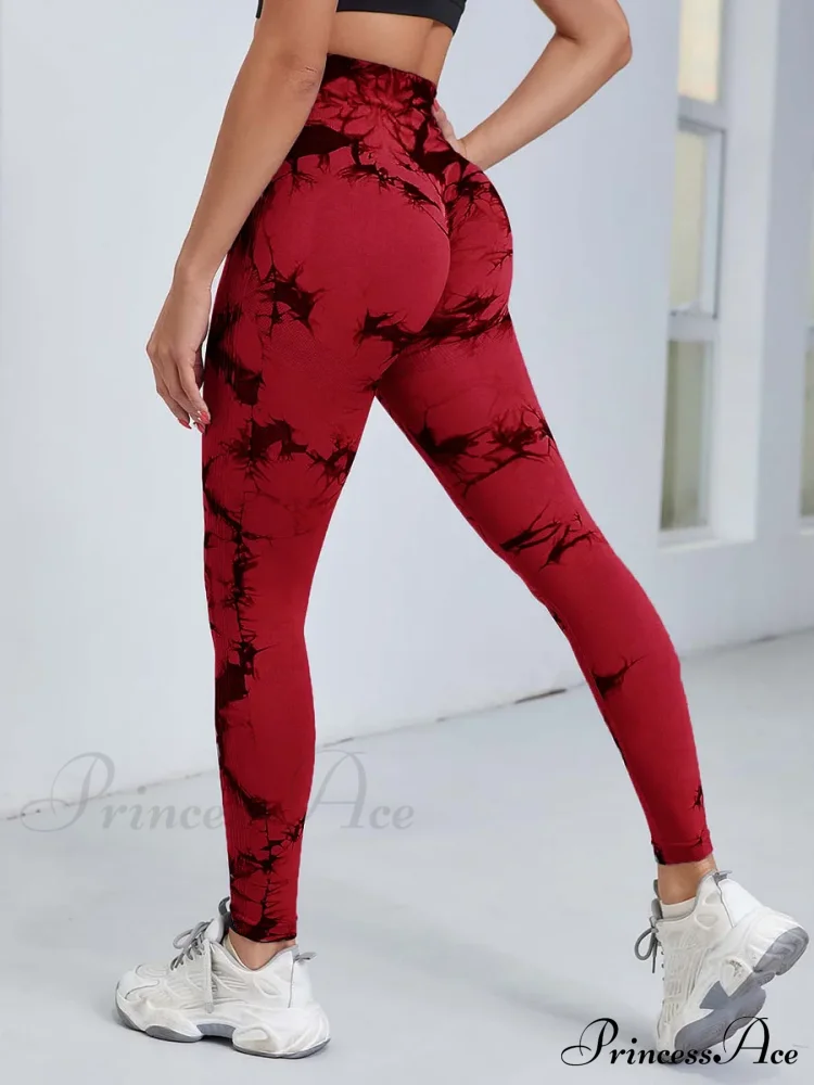 Tie Dye Waist Tummy Control Seamless Push Up Yoga Legging - Image 15
