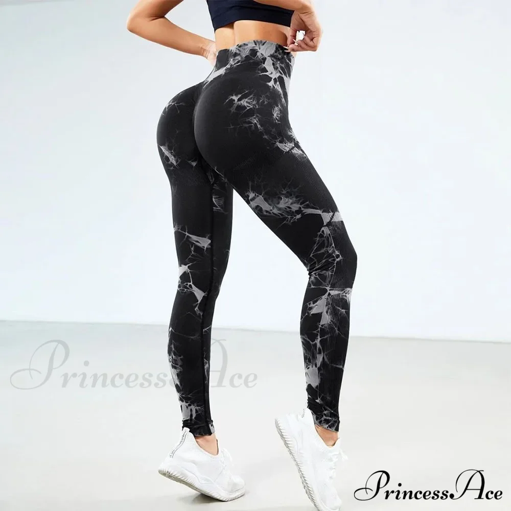 Tie Dye Waist Tummy Control Seamless Push Up Yoga Legging - Image 19