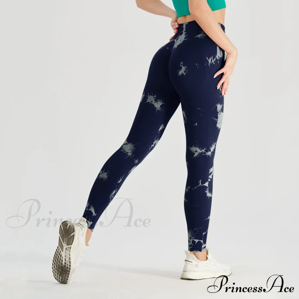 Tie Dye Waist Tummy Control Seamless Push Up Yoga Legging - Image 6