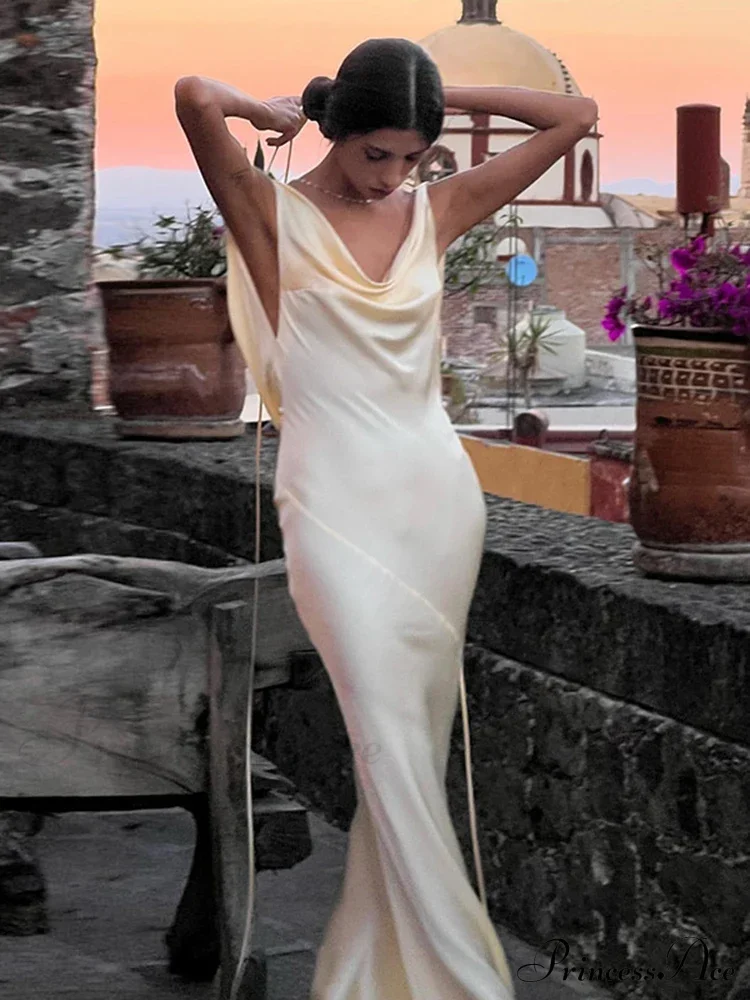 Spaghetti Strap Satin Fashion Maxi Dress - Image 5