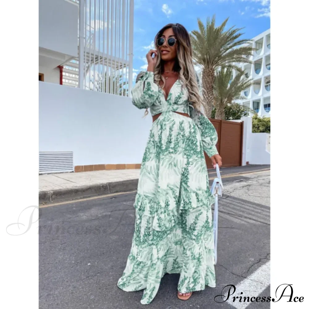 Boho Print Long Sleeve Maxi Dress - Image 10