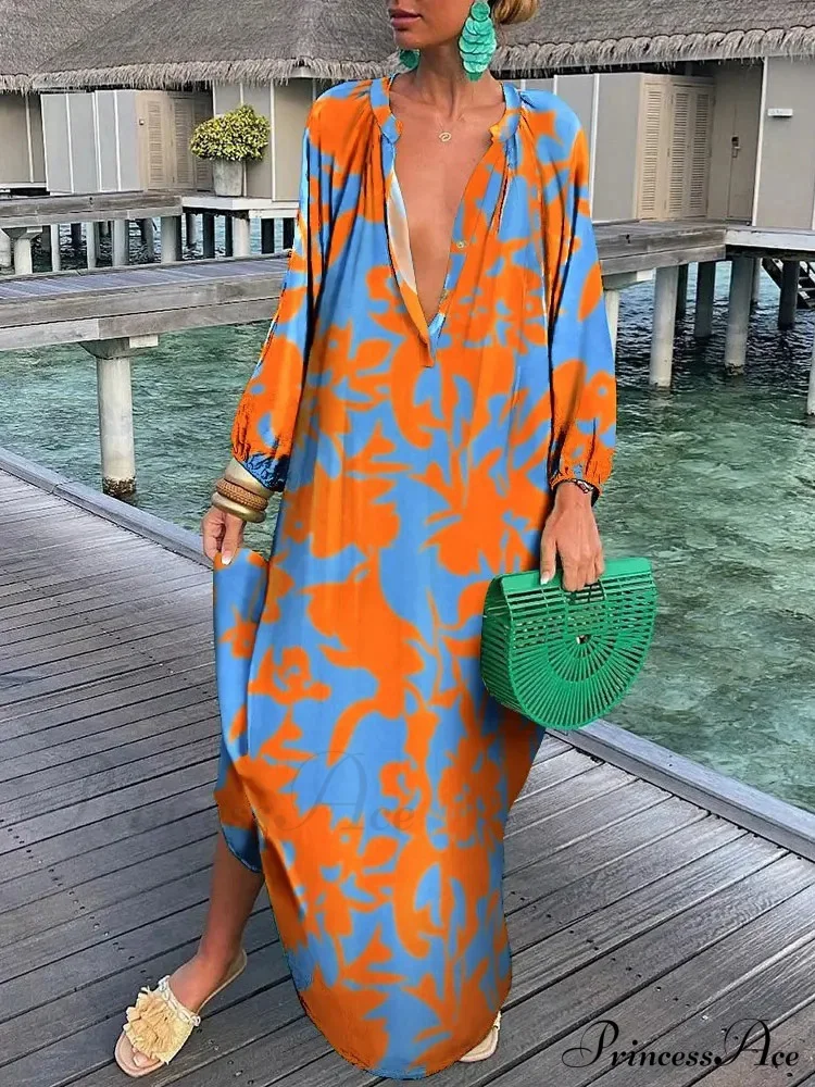 Boho Print Long Sleeve Maxi Dress - Image 12