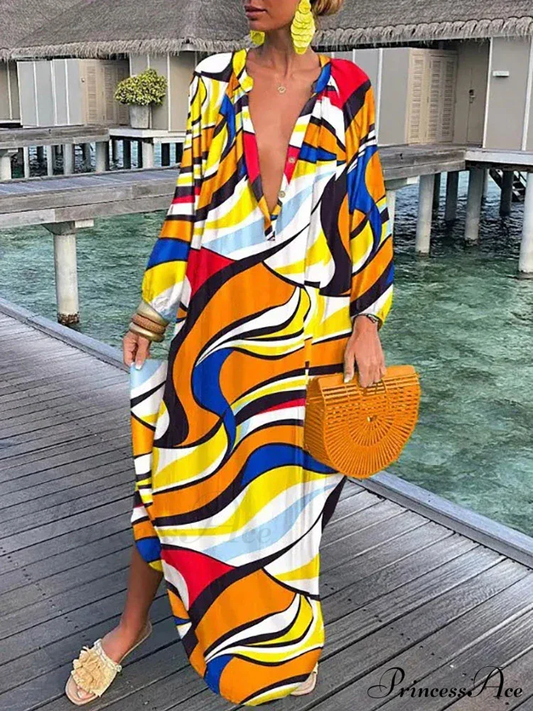 Boho Print Long Sleeve Maxi Dress - Image 13