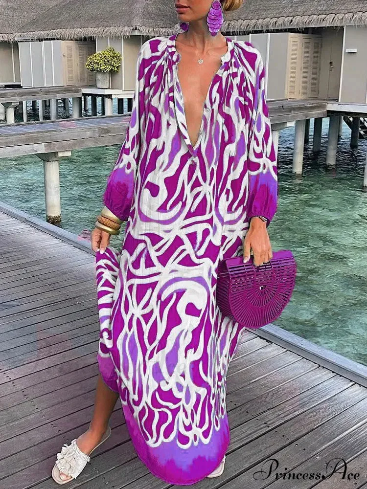 Boho Print Long Sleeve Maxi Dress - Image 4