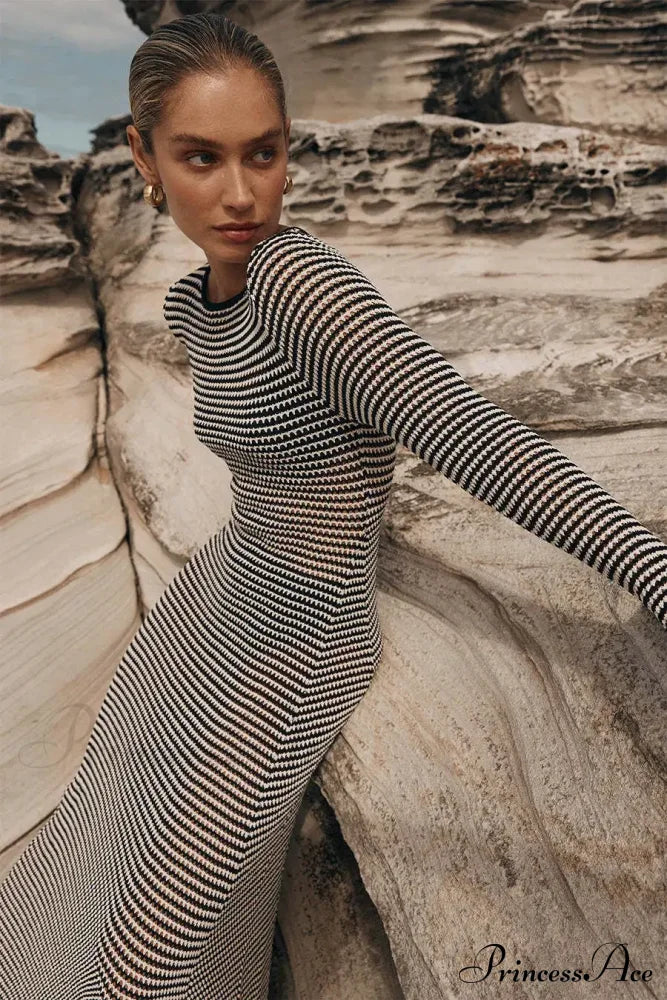 Vintage Striped Tie Beachwear Maxi Dress - Image 5