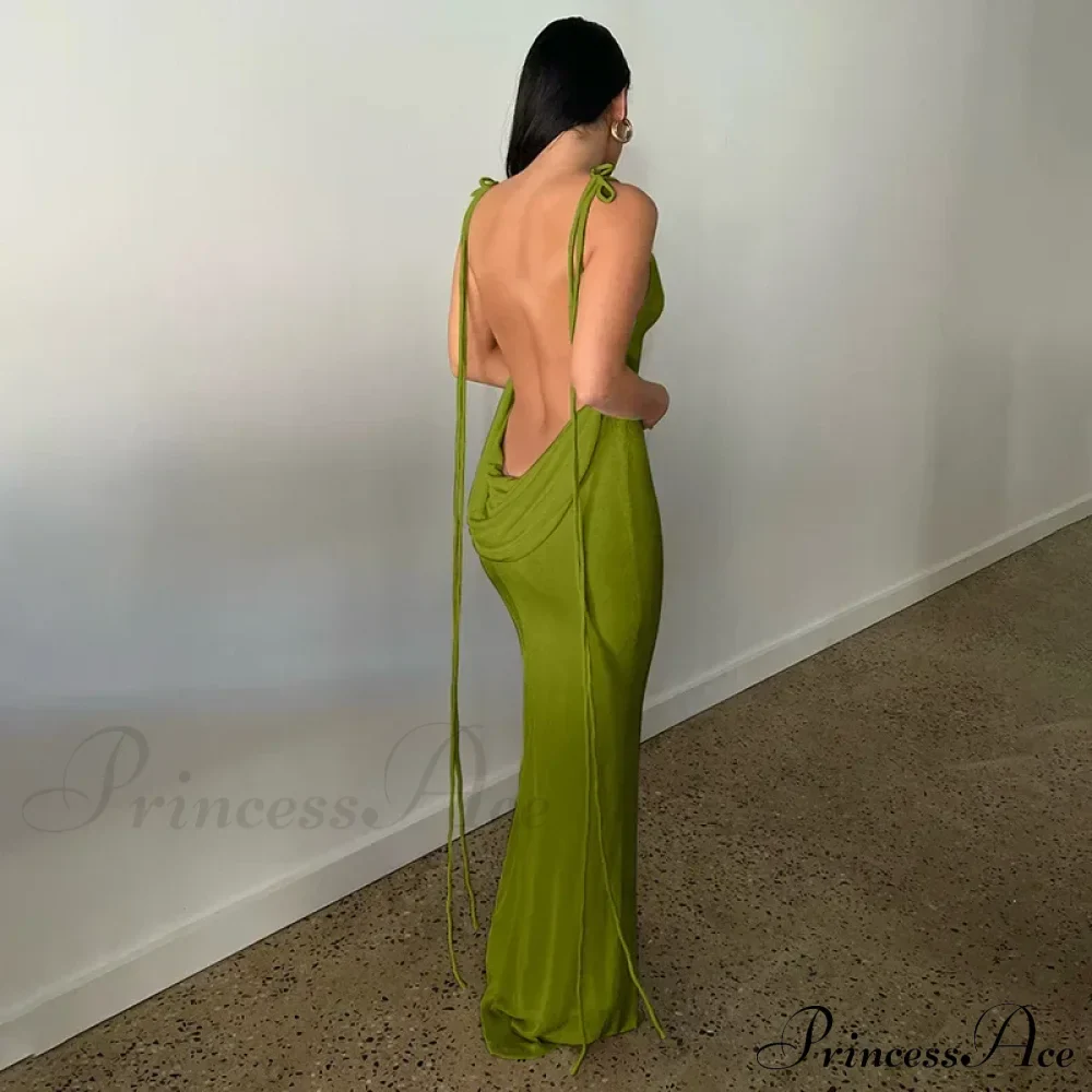 Spaghetti Strap Backless Bandage Maxi Dress - Image 11