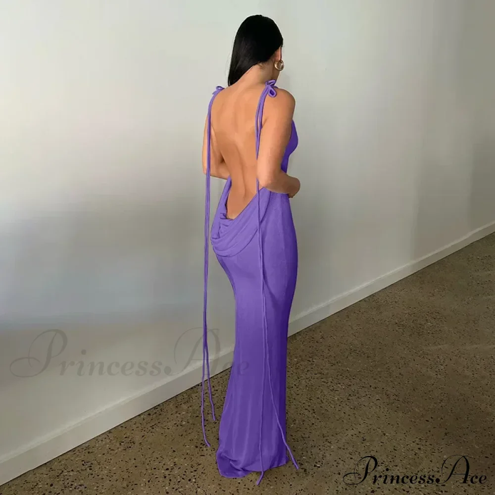 Spaghetti Strap Backless Bandage Maxi Dress - Image 14