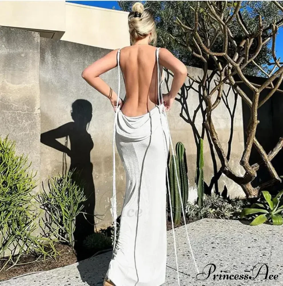 Spaghetti Strap Backless Bandage Maxi Dress - Image 16