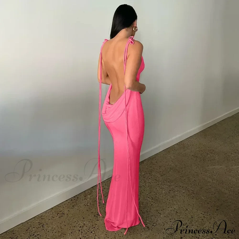 Spaghetti Strap Backless Bandage Maxi Dress - Image 18
