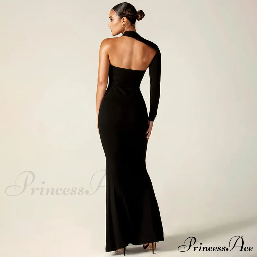 Fashion One Shoulder Split Long Sleeve Vestido Gown Maxi Dress - Image 6