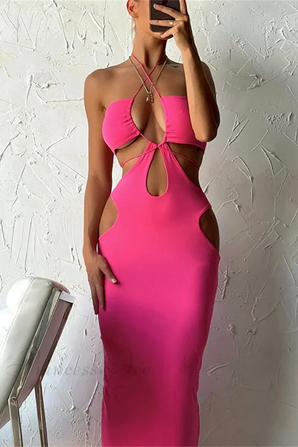 Cut Out Party Evening Sexy Black Women's Summer Hollow Out Halter Wrap Long Backless Midi Dress - Image 2
