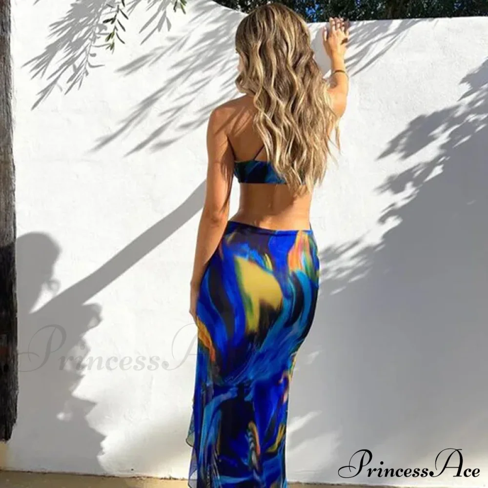 Bandage Slit Ruffle Plunge V-Neck Elegant for Women's Club Party Print SunSummer Midi Dress - Image 5