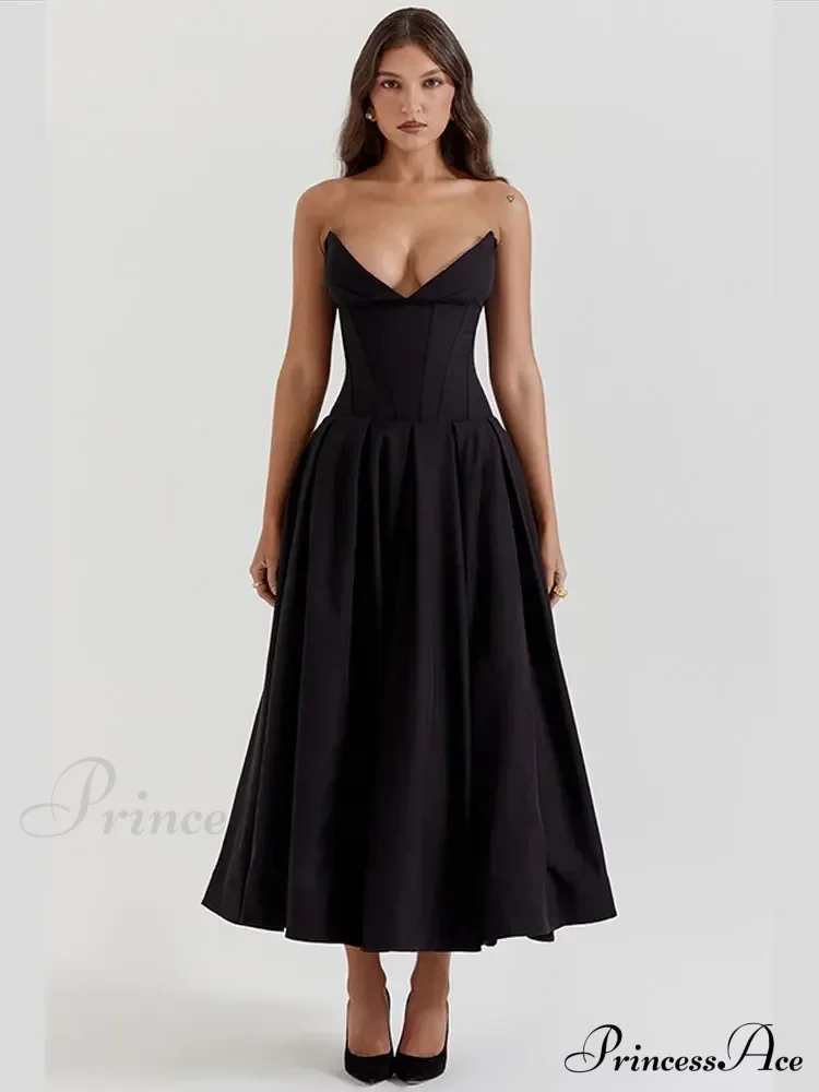 Solid Off-shoulder Chic Backless Strapless High-waisted Elegant Maxi Dress - Image 7