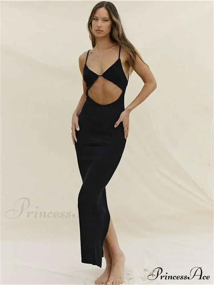 Backless Beach Elegant Party Sleeveless V Neck Cutout Mini Sun Sexy Split Wrap Maxi Dress - Image 4
