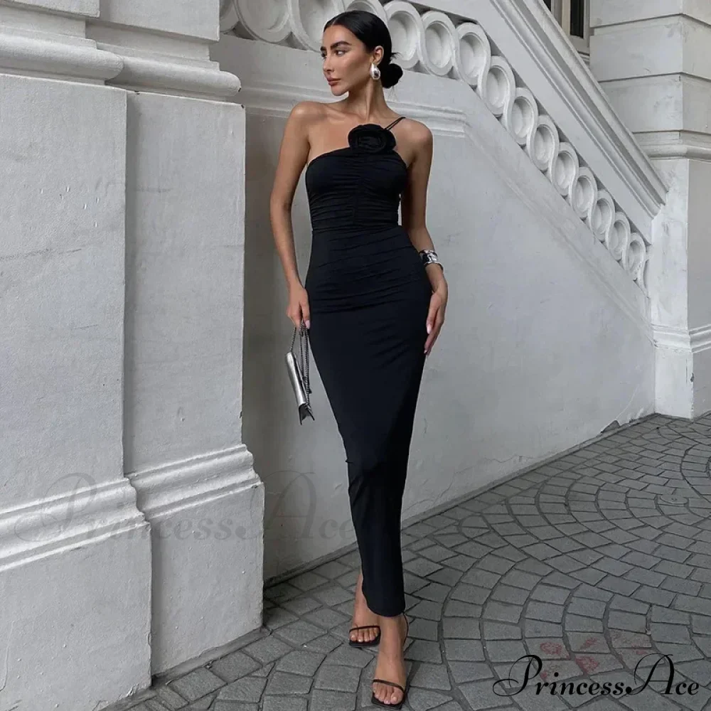Floral Applique Ruched Summer Irregular Sleeveless Party Club Maxi Dress - Image 4