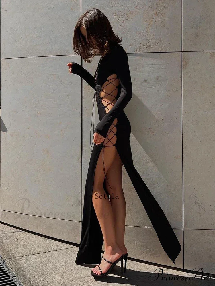 Lace Up Hot Slit Maxi Dress - Image 4