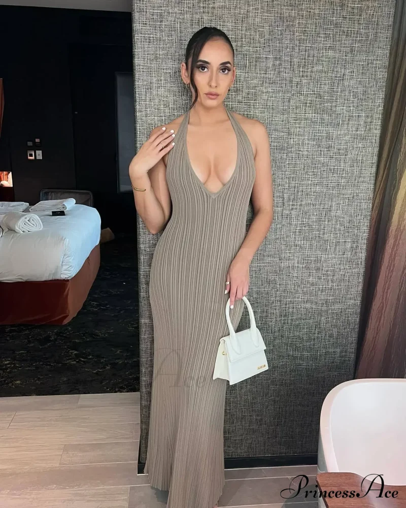 Halter Plunge V Neck Dress - Image 4
