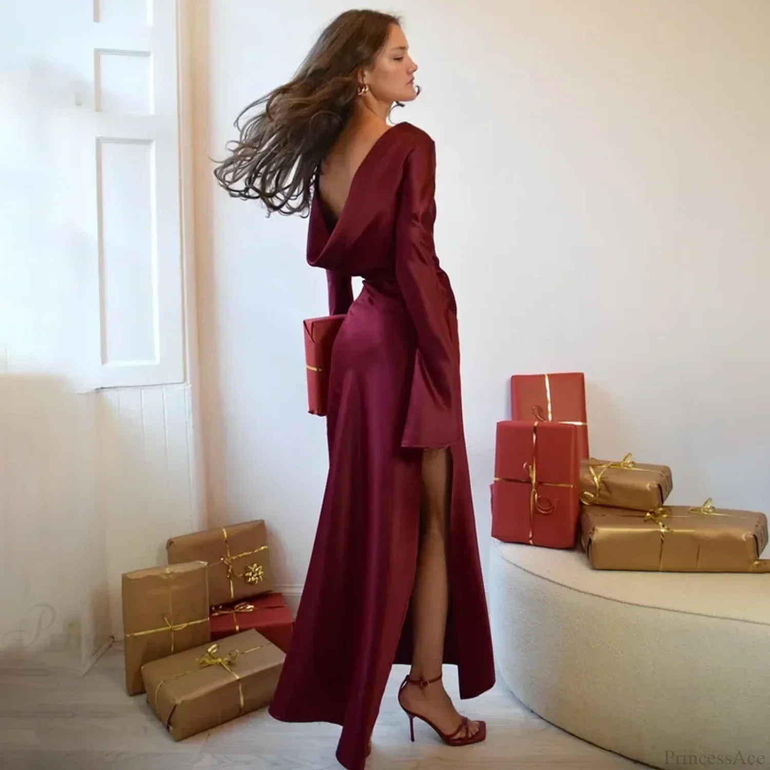 Satin Backless Maxi Dress - Image 6
