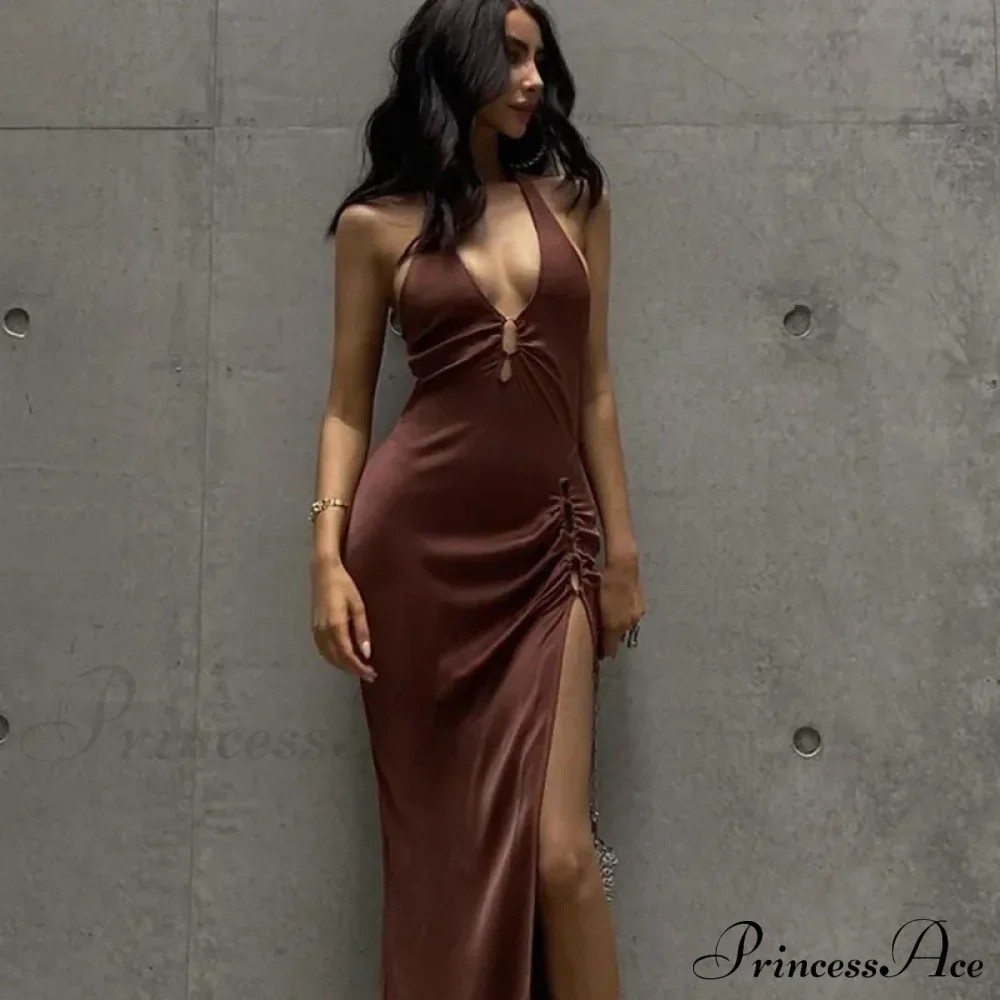 Slit Long Skirt V-neck Maxi Dress - Image 2