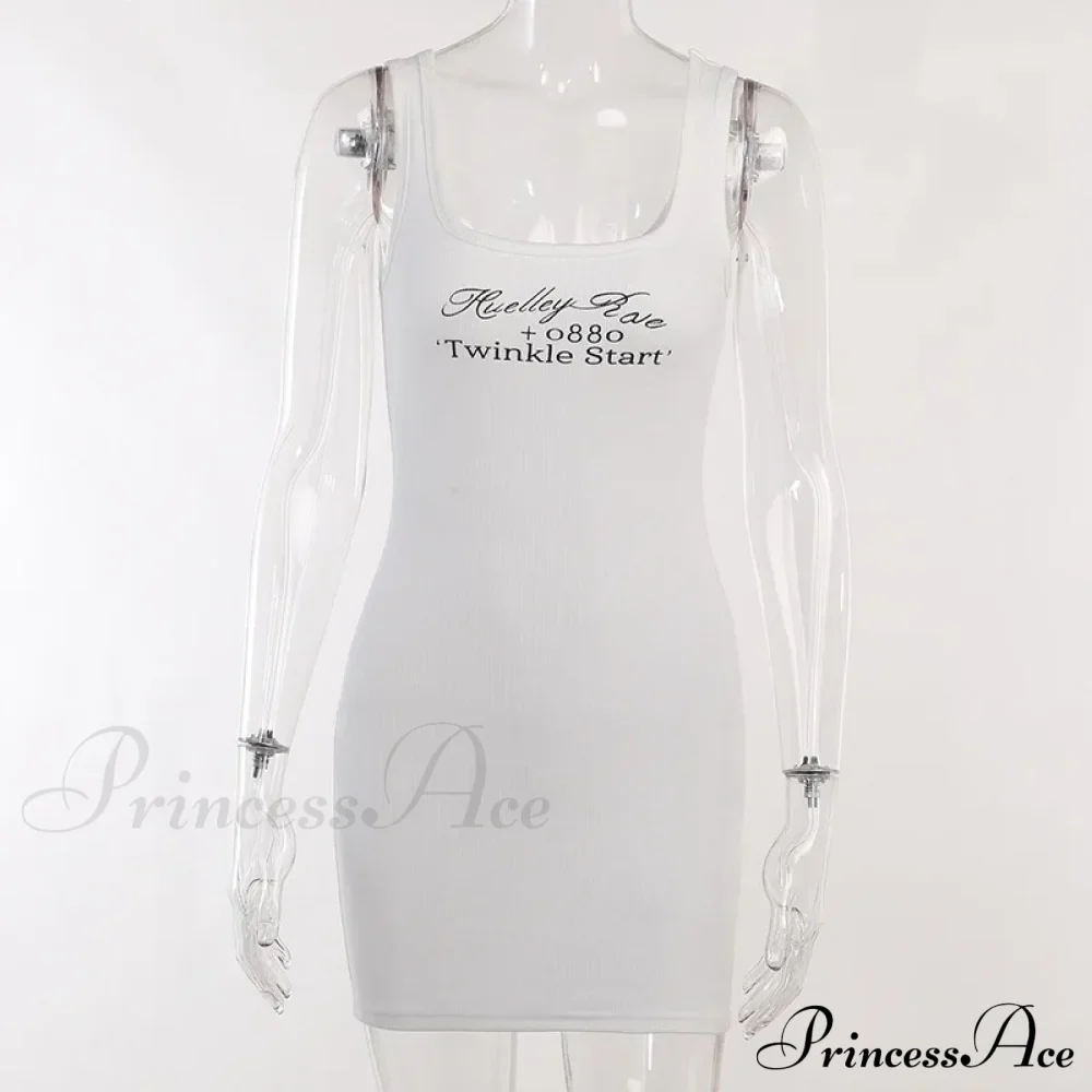 Letter Print Ribbed Tank Bodycon Mini Dress - Image 6