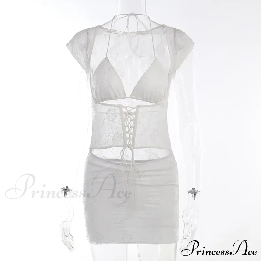 Hollow Out Jacquard Lace Co-ords Set Mini Dress - Image 5