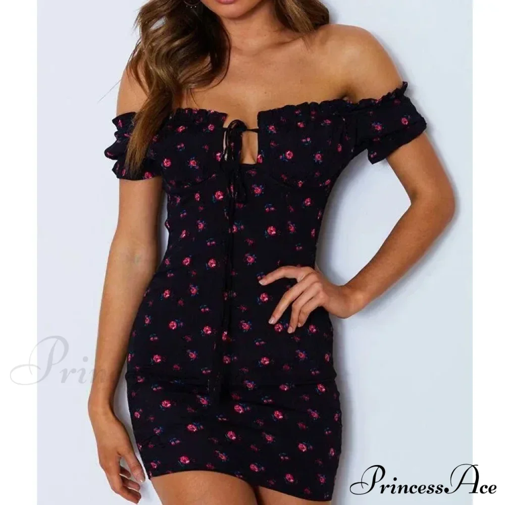 Tie Up Front Office Lady Slash Neck Printed Pencil Mini Dress - Image 7