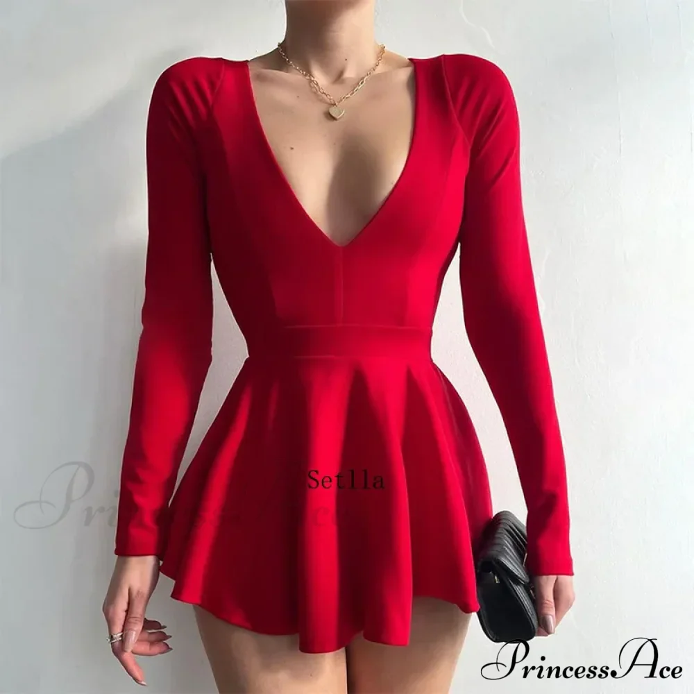Fashion Backless V Neck A-Line Mini Dress - Image 4