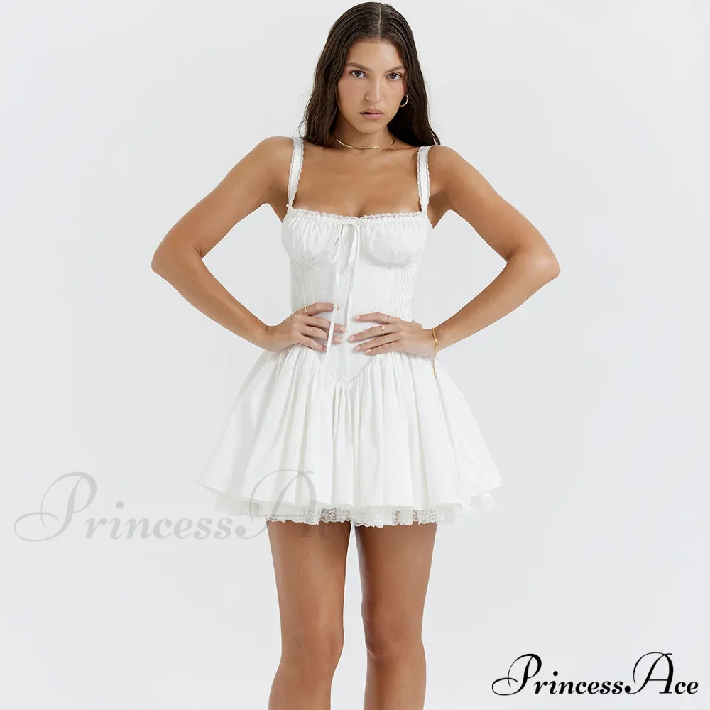 Fairy Grunge Lace Up White Corset Frill Mini Dress - Image 3