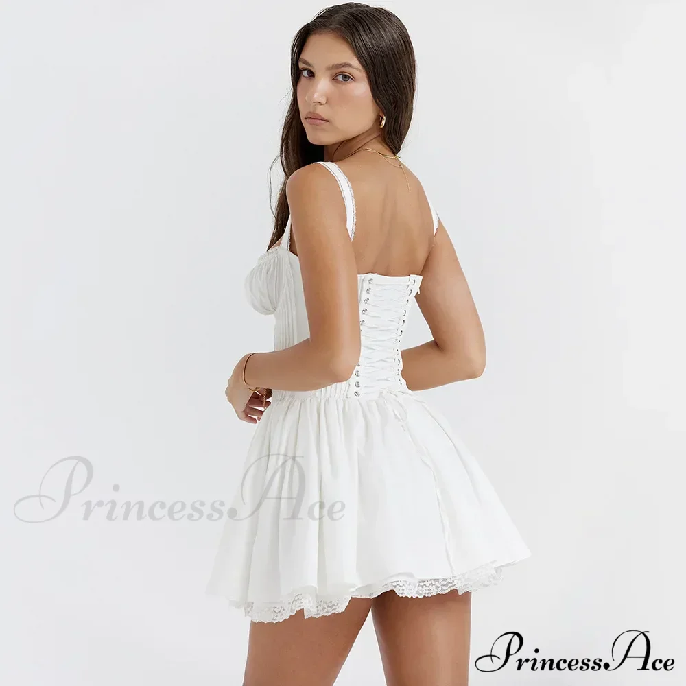 Fairy Grunge Lace Up White Corset Frill Mini Dress - Image 5