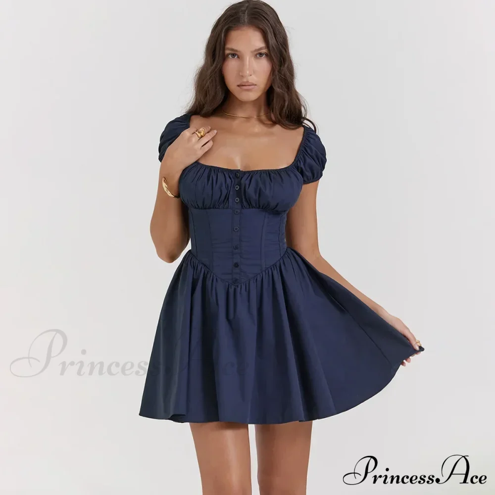 Puff Sleeve Pleated Corset Mini Dress - Image 4