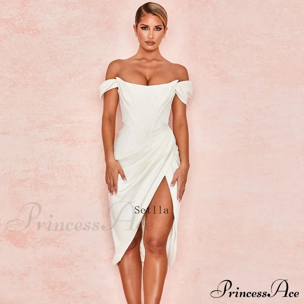 Off Shoulder Split Corset Midi Dress - Image 6