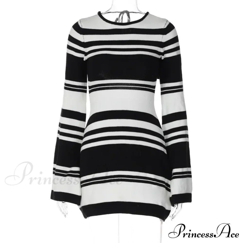 Striped Backless Flare Sleeve Mini Dress - Image 6