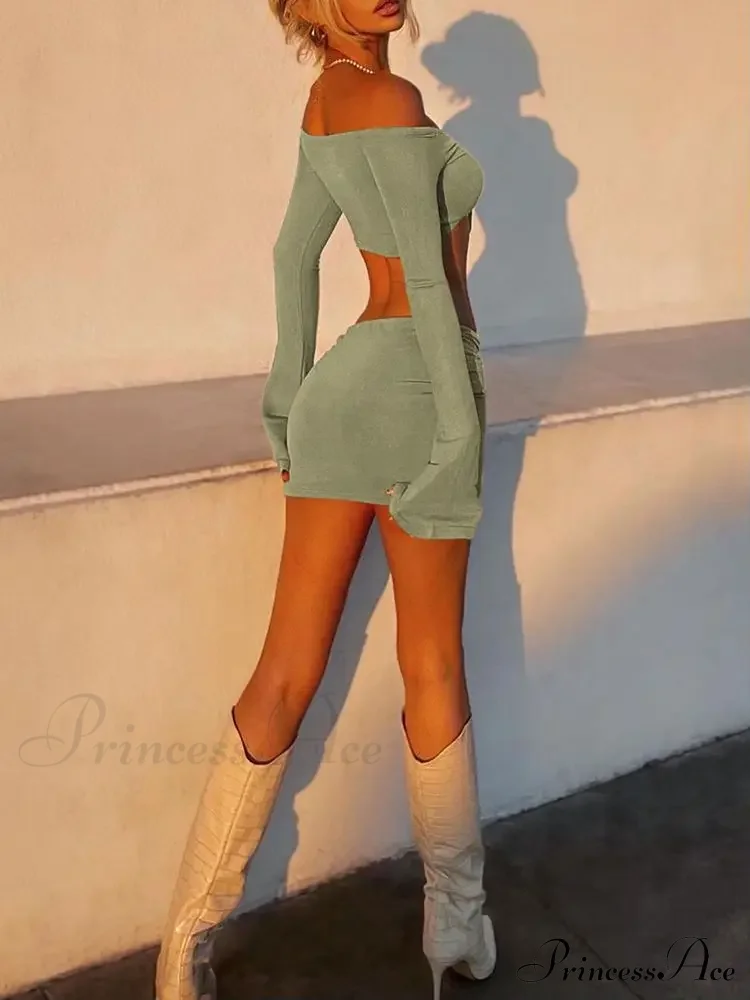 Drawstring Ruched Two Piece Mini Dress - Image 5