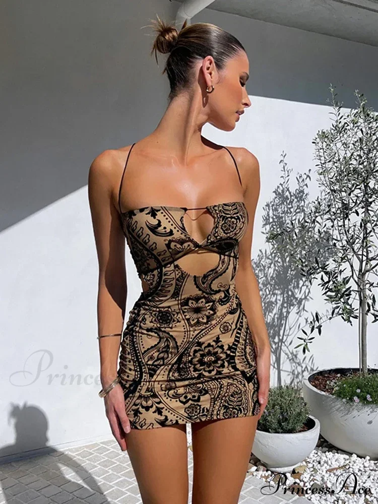 Print Backless Black Mini Dress - Image 7