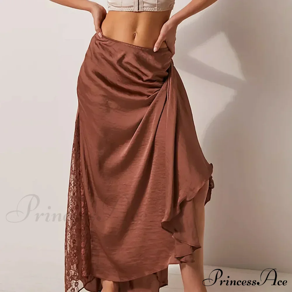 Patchwork Lace Midi Low Waist Summer Skirt - Image 3