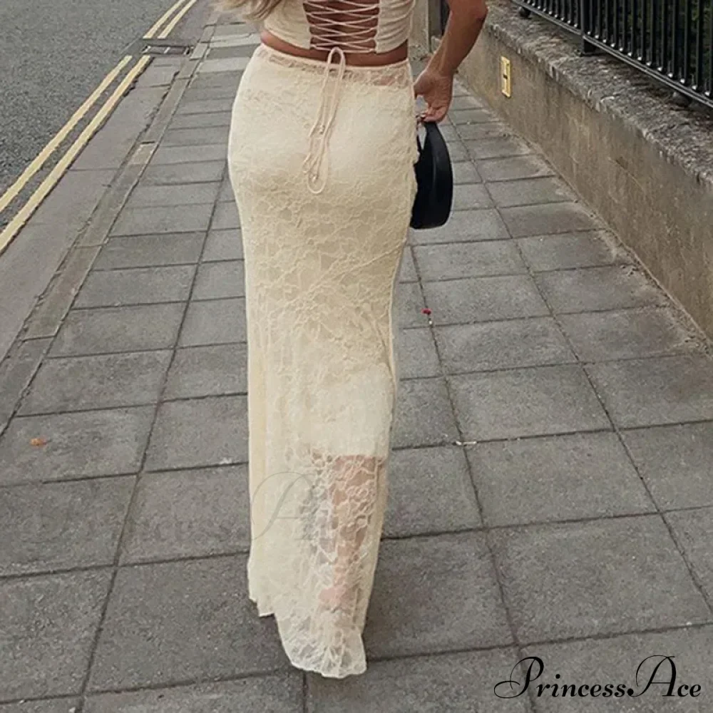 Fairy Stylish High Street Lace Maxi Skirt - Image 5