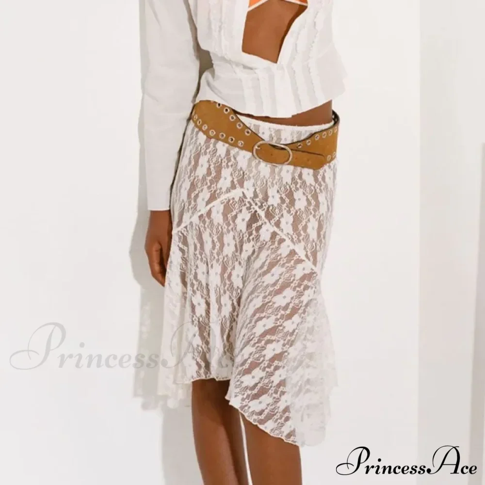 Summer See Through Boho Fairy Grunge Lace Maxi Skirt - Image 3
