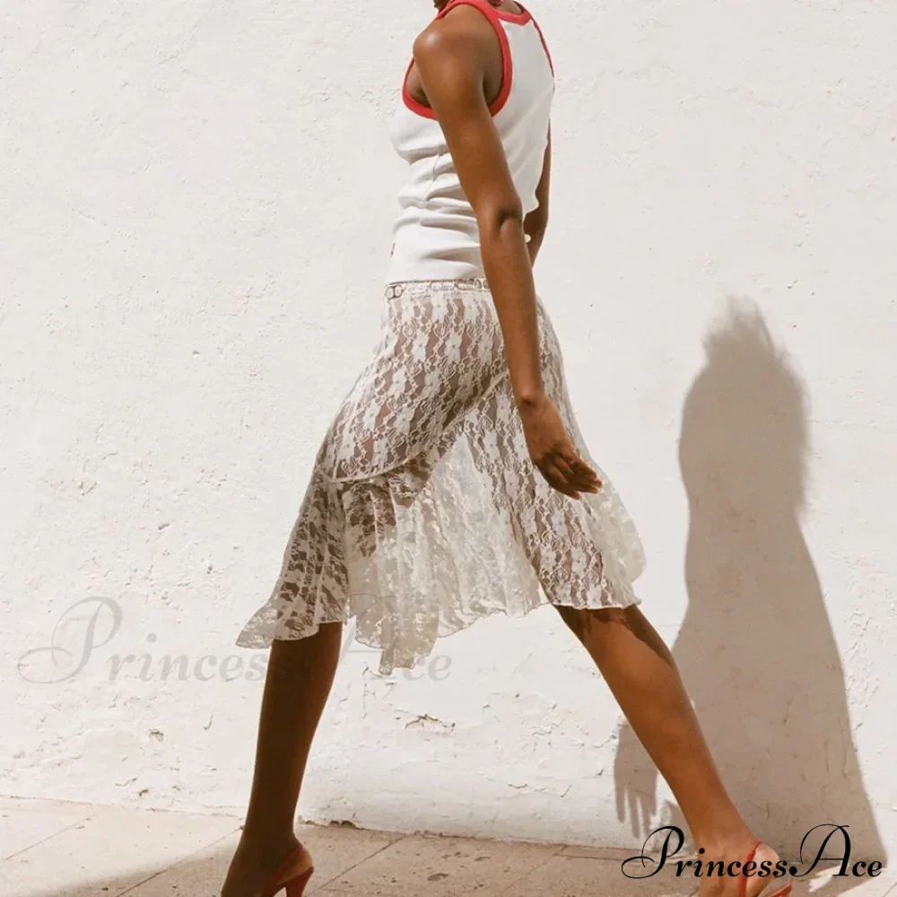Summer See Through Boho Fairy Grunge Lace Maxi Skirt - Image 4