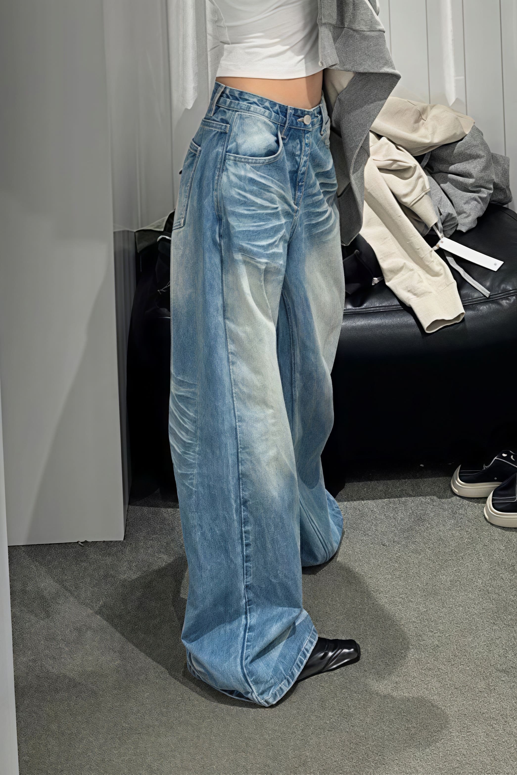 Creased Washed Floor-Length Straight Leg Jeans - Image 3
