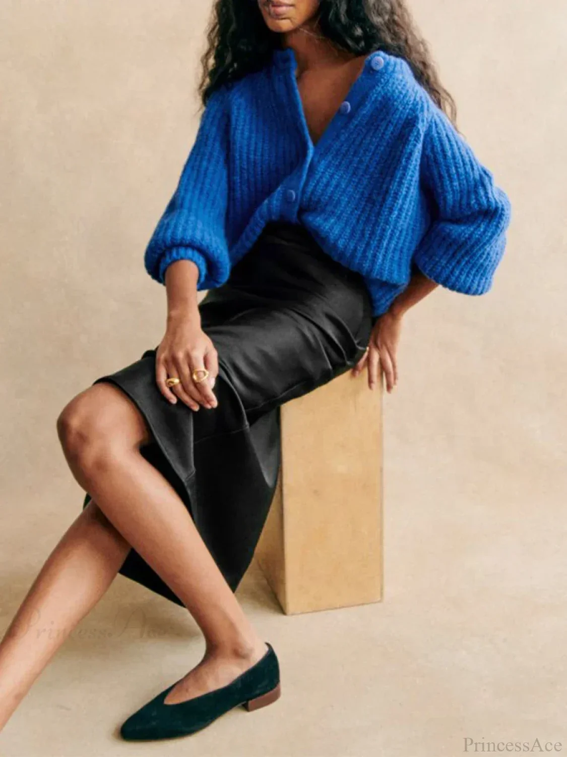 Crew Neck Button-Down Knit Cardigan - Image 2