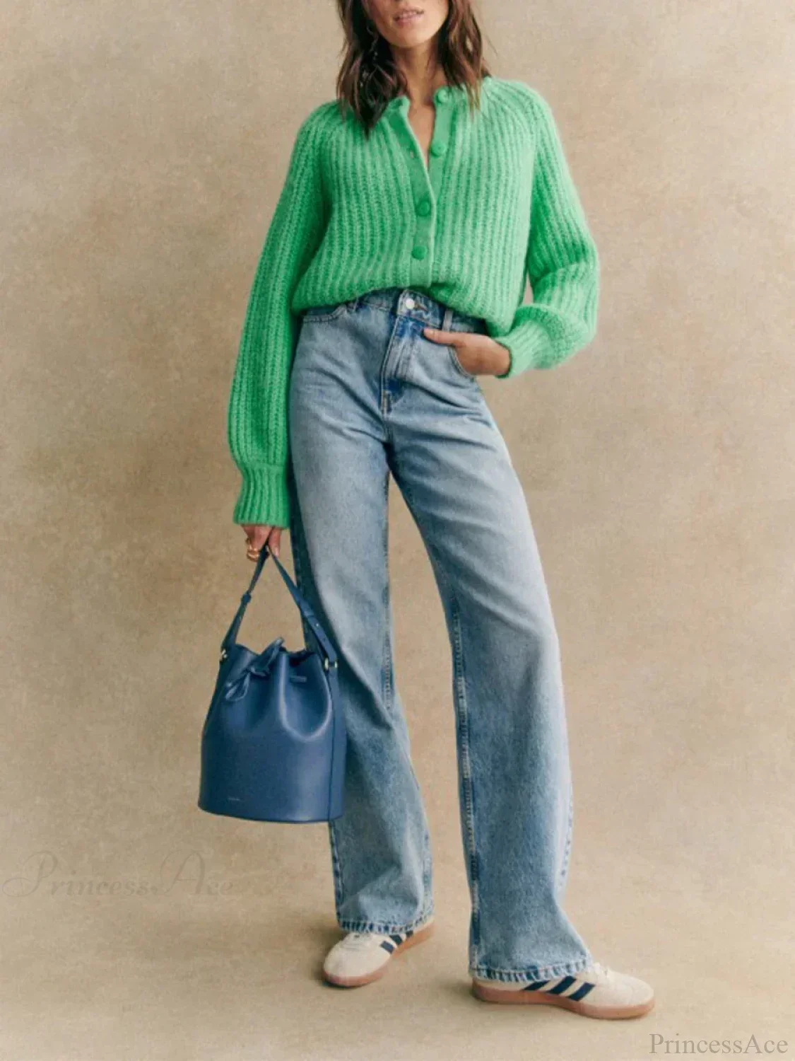 Crew Neck Button-Down Knit Cardigan - Image 4