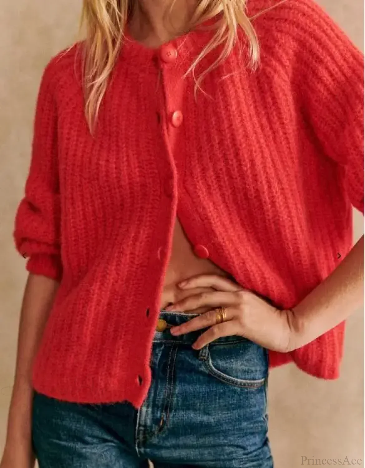 Crew Neck Button-Down Knit Cardigan - Image 6