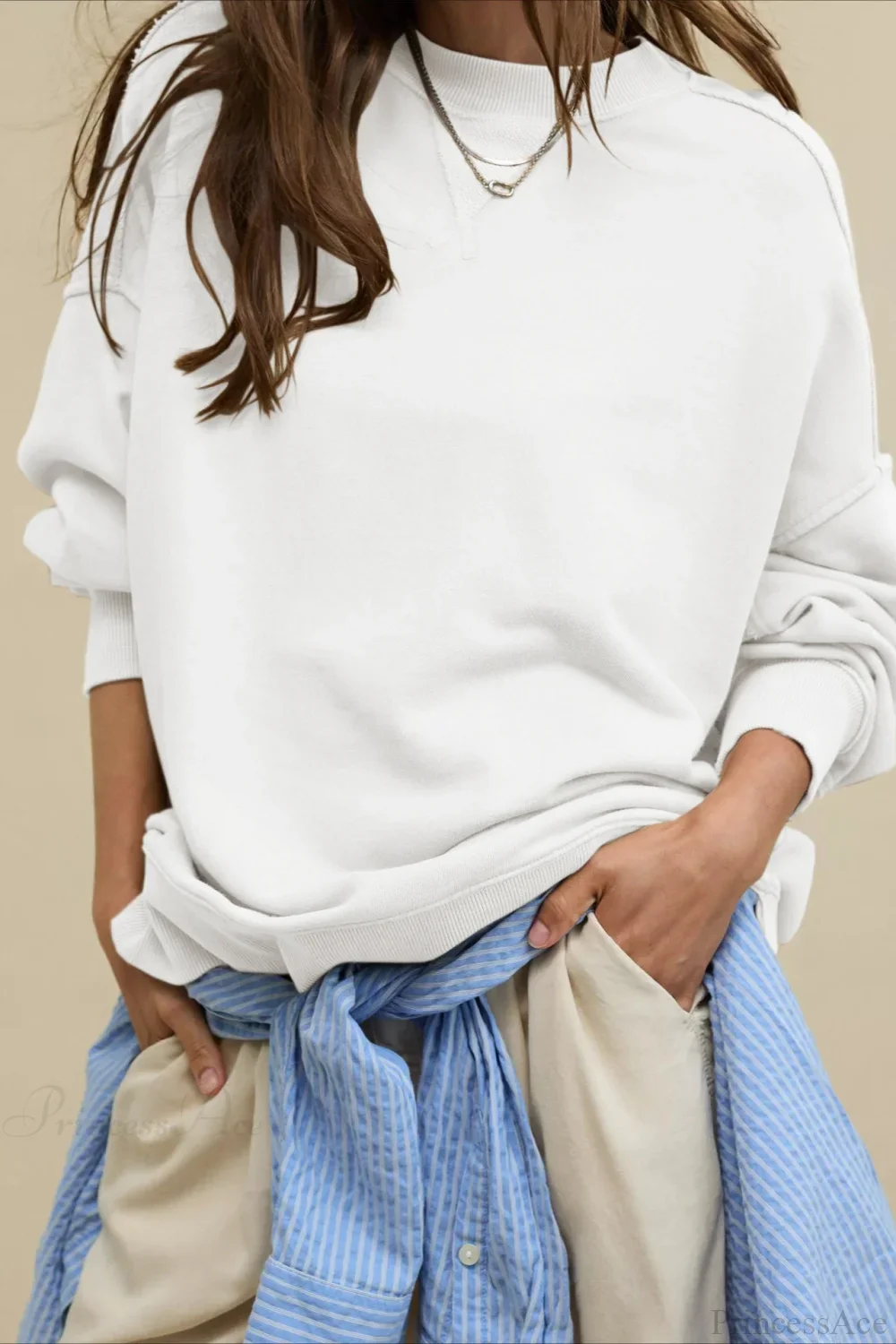 Crew Neck Solid Minimalist Relaxed Sweatshirt - Image 17