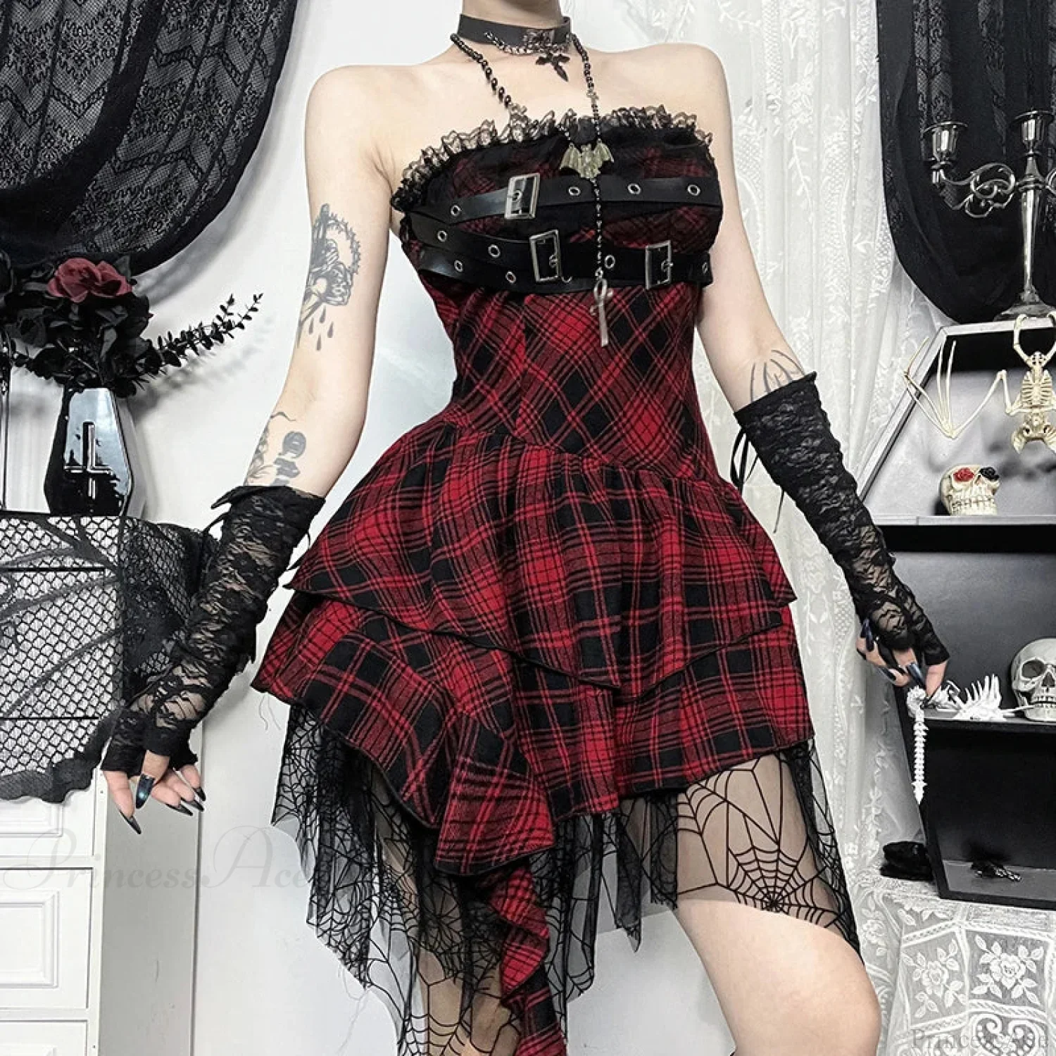 Crimson Folded Tied-up Tiny Gown - Image 3