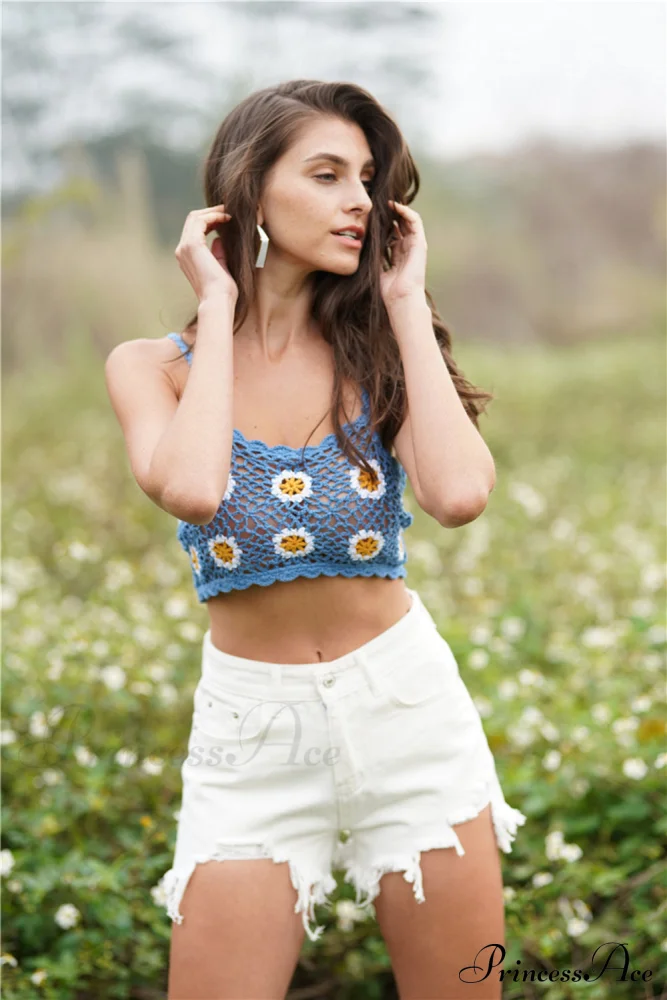 Crochet Cami Cropped Flowered Top